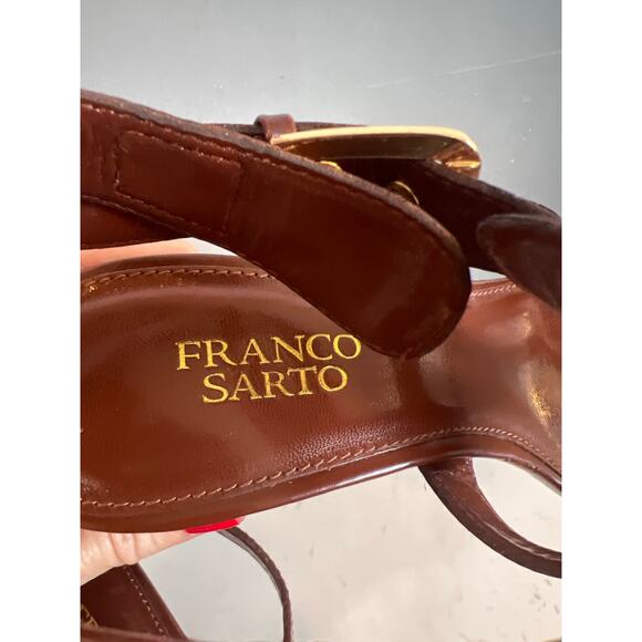 Franco Sarto Ibiza chocolate brown leather sandal with gold hardware Size 9 Box - Picture 6 of 12
